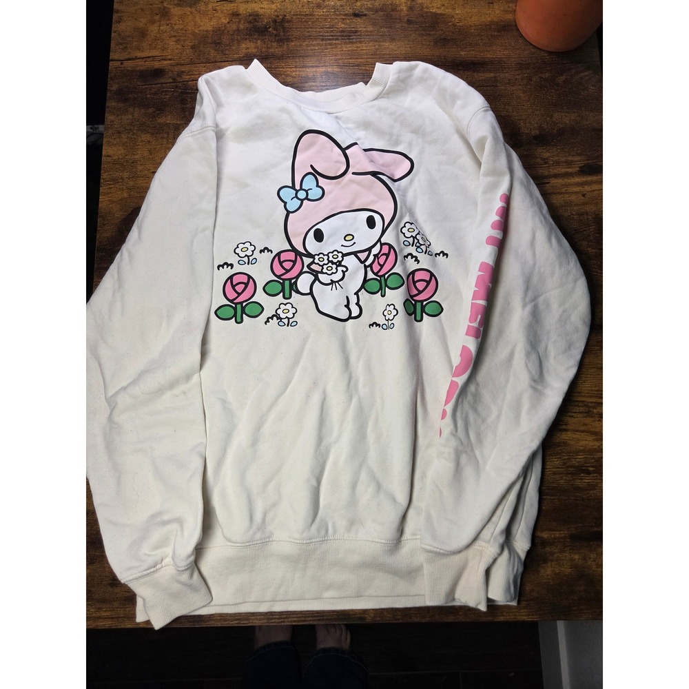 Sanrio My Melody Bioworld Sweatshirt Off-White Pink Rose Graphic Small SIL-34706